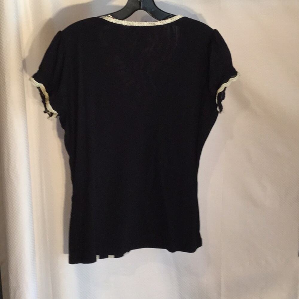 Inc Cream/black nylon ruffled button down blouse M - Picture 5 of 5